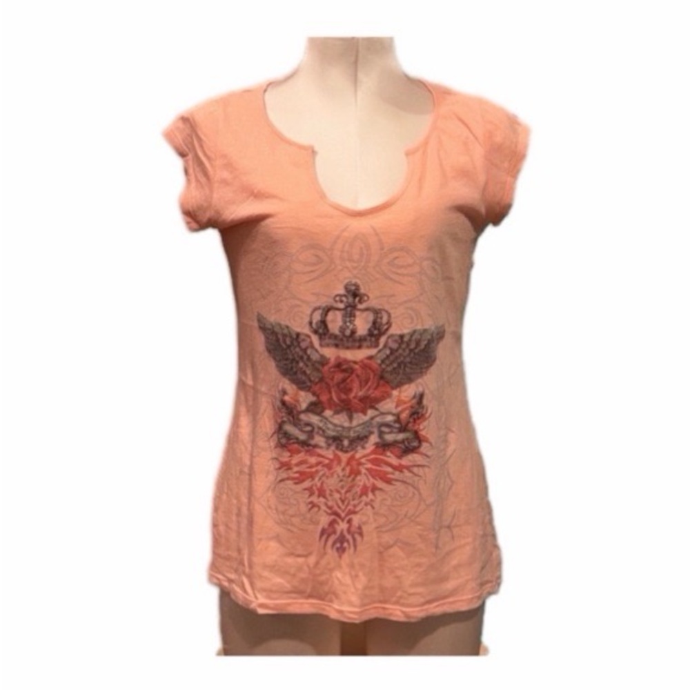 Peach Y2K crown rose and tribal design Graphic Women Top